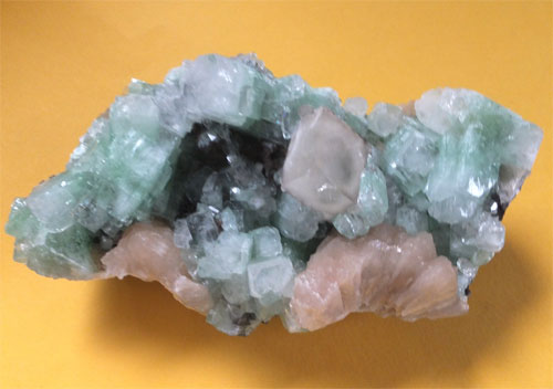 Green Apophyllite with Stilbite and Calcite, Mahad, India